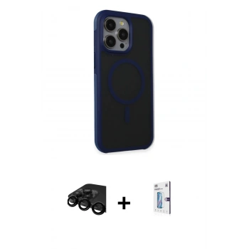 MARSİLYAN™- iPhone 15 Pro Kılıf Çekirdek Yansıma Prime - Siyah Bilvis 0.18mm Plus Cam Ekran Koruyucu + Raze Metal Kamera Lens - SH