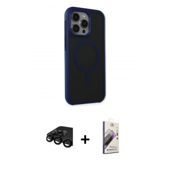 MARSİLYAN™- iPhone 15 Pro Kılıf Çekirdek Yansıma Prime - Siyah Bilvis 3D Mat Cam Ekran Koruyucu + Raze Metal Kamera Lens - SH