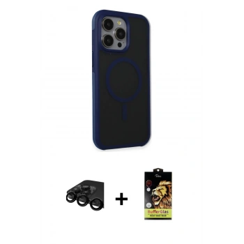 MARSİLYAN™- iPhone 15 Pro Kılıf Çekirdek Yansıma Prime - Siyah Buffer Cam Ekran Koruyucu + Raze Metal Kamera Lens - SH
