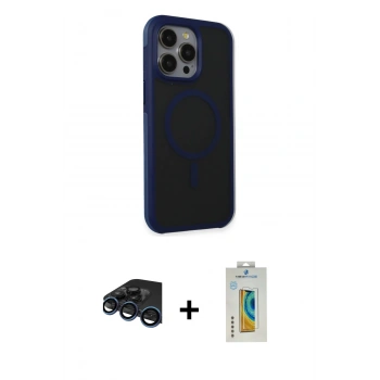 MARSİLYAN™- iPhone 15 Pro Kılıf Çekirdek Yansıma Prime - Siyah Polymer Nano Ekran Koruyucu + Raze Metal Kamera Lens - LT