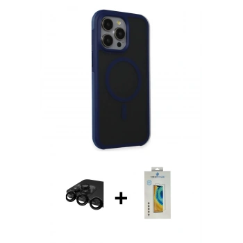 MARSİLYAN™- iPhone 15 Pro Kılıf Çekirdek Yansıma Prime - Siyah Polymer Nano Ekran Koruyucu + Raze Metal Kamera Lens - SH