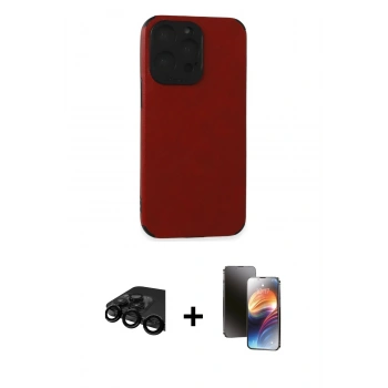 MARSİLYAN™- iPhone 15 Pro Kılıf Doruk Asil Koleksiyonu - Siyah 3D Antistatik Mat Seramik Nano Ekran Koruyucu + Raze Metal Kamera Lens - SH