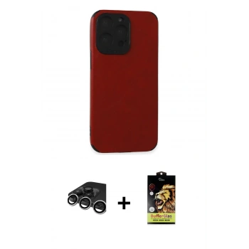 MARSİLYAN™- iPhone 15 Pro Kılıf Doruk Asil Koleksiyonu - Siyah Buffer Cam Ekran Koruyucu + Raze Metal Kamera Lens - GS