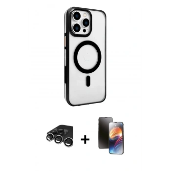 MARSİLYAN™- iPhone 15 Pro Kılıf Doruk Doku Özel Seri - Siyah 3D Antistatik Mat Seramik Nano Ekran Koruyucu + Raze Metal Kamera Lens - GS