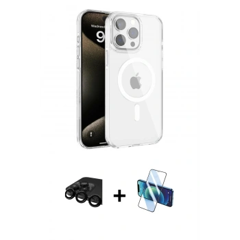 MARSİLYAN™- iPhone 15 Pro Kılıf Doruk Doku Özel Seri - Siyah 3D Antistatik Seramik Nano Ekran Koruyucu + Raze Metal Kamera Lens - SH