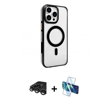 MARSİLYAN™- iPhone 15 Pro Kılıf Doruk Doku Özel Seri - Siyah 3D Antistatik Seramik Nano Ekran Koruyucu + Raze Metal Kamera Lens - TMGI