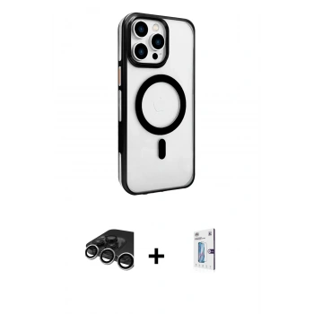 MARSİLYAN™- iPhone 15 Pro Kılıf Doruk Doku Özel Seri - Siyah Bilvis 0.18mm Plus Cam Ekran Koruyucu + Raze Metal Kamera Lens - GS