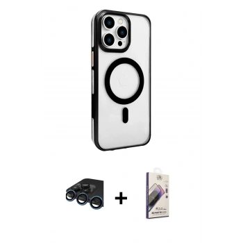 MARSİLYAN™- iPhone 15 Pro Kılıf Doruk Doku Özel Seri - Siyah Bilvis 3D Mat Cam Ekran Koruyucu + Raze Metal Kamera Lens - LT