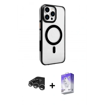 MARSİLYAN™- iPhone 15 Pro Kılıf Doruk Doku Özel Seri - Siyah Bilvis 5in1 3D Magic Cam Ekran Koruyucu + Raze Metal Kamera Lens - GS