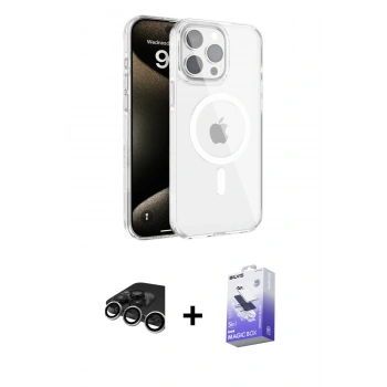 MARSİLYAN™- iPhone 15 Pro Kılıf Doruk Doku Özel Seri - Siyah Bilvis 5in1 5D Magic Hayalet Cam Ekran Koruyucu + Raze Metal Kamera Lens - GS