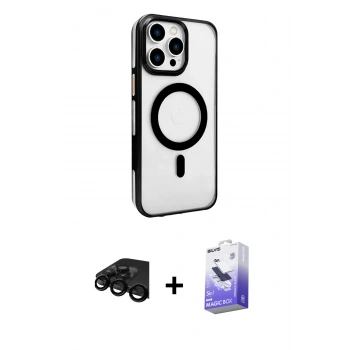 MARSİLYAN™- iPhone 15 Pro Kılıf Doruk Doku Özel Seri - Siyah Bilvis 5in1 5D Magic Hayalet Cam Ekran Koruyucu + Raze Metal Kamera Lens - SH