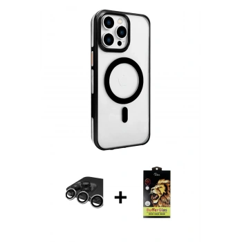 MARSİLYAN™- iPhone 15 Pro Kılıf Doruk Doku Özel Seri - Siyah Buffer Cam Ekran Koruyucu + Raze Metal Kamera Lens - GS