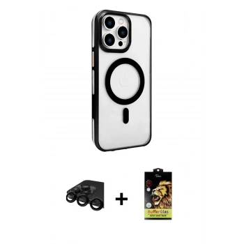MARSİLYAN™- iPhone 15 Pro Kılıf Doruk Doku Özel Seri - Siyah Buffer Cam Ekran Koruyucu + Raze Metal Kamera Lens - SH