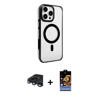 MARSİLYAN™- iPhone 15 Pro Kılıf Doruk Doku Özel Seri - Siyah Buffer Hayalet Cam Ekran Koruyucu + Raze Metal Kamera Lens - LT