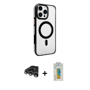 MARSİLYAN™- iPhone 15 Pro Kılıf Doruk Doku Özel Seri - Siyah Polymer Nano Ekran Koruyucu + Raze Metal Kamera Lens - GS