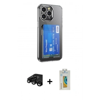 MARSİLYAN™- iPhone 15 Pro Kılıf Doruk Klasik Koleksiyonu - Siyah Polymer Nano Ekran Koruyucu + Raze Metal Kamera Lens - SH