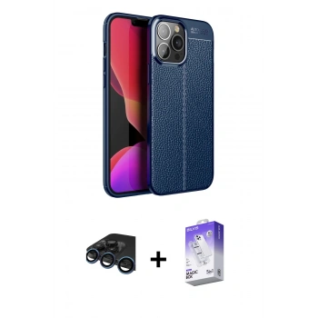 MARSİLYAN™- iPhone 15 Pro Kılıf Doruk Klasik Özel Seri - Siyah Bilvis 5in1 3D Magic Cam Ekran Koruyucu + Raze Metal Kamera Lens - LT