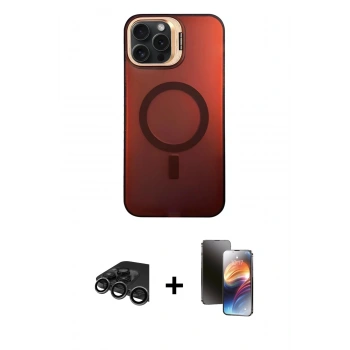 MARSİLYAN™- iPhone 15 Pro Kılıf Doruk Klasik Prime - Siyah 3D Antistatik Mat Seramik Nano Ekran Koruyucu + Raze Metal Kamera Lens - TMGI