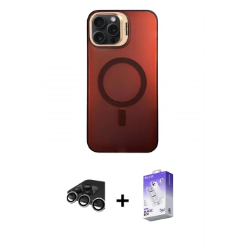 MARSİLYAN™- iPhone 15 Pro Kılıf Doruk Klasik Prime - Siyah Bilvis 5in1 3D Magic Cam Ekran Koruyucu + Raze Metal Kamera Lens - GS