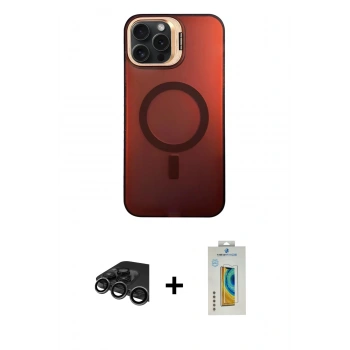MARSİLYAN™- iPhone 15 Pro Kılıf Doruk Klasik Prime - Siyah Polymer Nano Ekran Koruyucu + Raze Metal Kamera Lens - TMGI