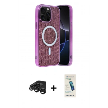 MARSİLYAN™- iPhone 15 Pro Kılıf Eksen Çizgi - Şeffaf Pasifik Cam Ekran Koruyucu + Raze Metal Kamera Lens - TMGI