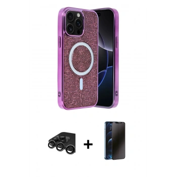 MARSİLYAN™- iPhone 15 Pro Kılıf Eksen Çizgi - Siyah 3D Antistatik Hayalet Cam Ekran Koruyucu + Raze Metal Kamera Lens - TMGI