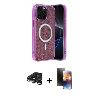 MARSİLYAN™- iPhone 15 Pro Kılıf Eksen Çizgi - Siyah 3D Antistatik Mat Seramik Nano Ekran Koruyucu + Raze Metal Kamera Lens - GS