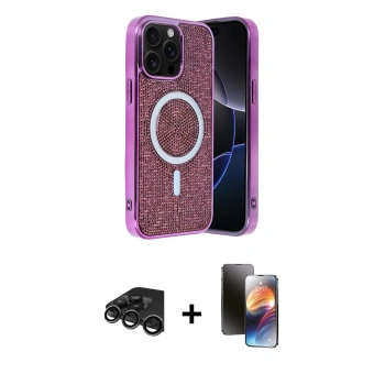 MARSİLYAN™- iPhone 15 Pro Kılıf Eksen Çizgi - Siyah 3D Antistatik Mat Seramik Nano Ekran Koruyucu + Raze Metal Kamera Lens - TMGI