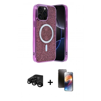 MARSİLYAN™- iPhone 15 Pro Kılıf Eksen Çizgi - Siyah 3D Antistatik Mat Seramik Nano Ekran Koruyucu + Raze Metal Kamera Lens - SH