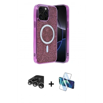 MARSİLYAN™- iPhone 15 Pro Kılıf Eksen Çizgi - Siyah 3D Antistatik Seramik Nano Ekran Koruyucu + Raze Metal Kamera Lens - GS