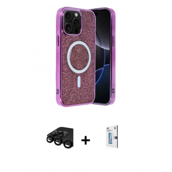 MARSİLYAN™- iPhone 15 Pro Kılıf Eksen Çizgi - Siyah Bilvis 0.18mm Plus Cam Ekran Koruyucu + Raze Metal Kamera Lens - SH