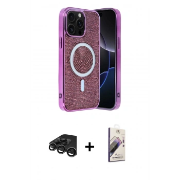 MARSİLYAN™- iPhone 15 Pro Kılıf Eksen Çizgi - Siyah Bilvis 3D Mat Cam Ekran Koruyucu + Raze Metal Kamera Lens - TMGI