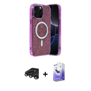 MARSİLYAN™- iPhone 15 Pro Kılıf Eksen Çizgi - Siyah Bilvis 5in1 5D Magic Hayalet Cam Ekran Koruyucu + Raze Metal Kamera Lens - TMGI