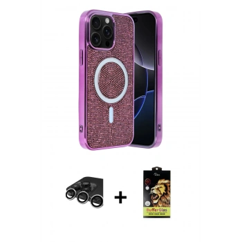 MARSİLYAN™- iPhone 15 Pro Kılıf Eksen Çizgi - Siyah Buffer Cam Ekran Koruyucu + Raze Metal Kamera Lens - GS