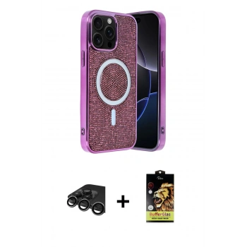 MARSİLYAN™- iPhone 15 Pro Kılıf Eksen Çizgi - Siyah Buffer Cam Ekran Koruyucu + Raze Metal Kamera Lens - TMGI