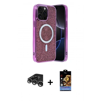 MARSİLYAN™- iPhone 15 Pro Kılıf Eksen Çizgi - Siyah Buffer Hayalet Cam Ekran Koruyucu + Raze Metal Kamera Lens - GS