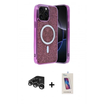 MARSİLYAN™- iPhone 15 Pro Kılıf Eksen Çizgi - Siyah Joko 5D Cam + Raze Metal Kamera Lens - GS