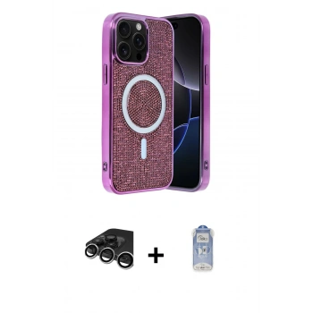 MARSİLYAN™- iPhone 15 Pro Kılıf Eksen Çizgi - Siyah Joko Magic 5D Cam + Raze Metal Kamera Lens - GS