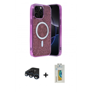 MARSİLYAN™- iPhone 15 Pro Kılıf Eksen Çizgi - Siyah Polymer Nano Ekran Koruyucu + Raze Metal Kamera Lens - LT