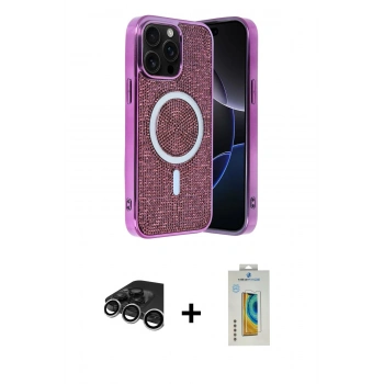 MARSİLYAN™- iPhone 15 Pro Kılıf Eksen Çizgi - Siyah Polymer Nano Ekran Koruyucu + Raze Metal Kamera Lens - GS