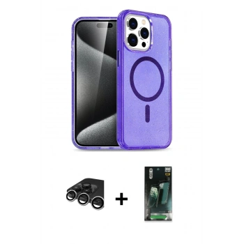 MARSİLYAN™- iPhone 15 Pro Kılıf Eksen Doku Koleksiyonu - Şeffaf 360 Full Body Arka Koruyucu + Raze Metal Kamera Lens - GS