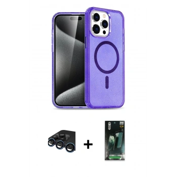 MARSİLYAN™- iPhone 15 Pro Kılıf Eksen Doku Koleksiyonu - Şeffaf 360 Full Body Arka Koruyucu + Raze Metal Kamera Lens - LT