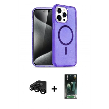 MARSİLYAN™- iPhone 15 Pro Kılıf Eksen Doku Koleksiyonu - Şeffaf 360 Full Body Arka Koruyucu + Raze Metal Kamera Lens - SH