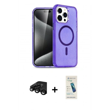 MARSİLYAN™- iPhone 15 Pro Kılıf Eksen Doku Koleksiyonu - Şeffaf Pasifik Cam Ekran Koruyucu + Raze Metal Kamera Lens - SH