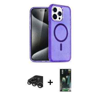 MARSİLYAN™- iPhone 15 Pro Kılıf Eksen Doku Koleksiyonu - Siyah 360 Mat Full Body Arka Koruyucu + Raze Metal Kamera Lens - TMGI