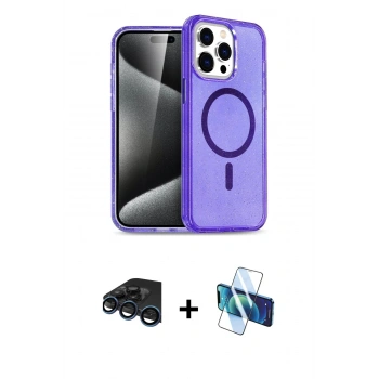 MARSİLYAN™- iPhone 15 Pro Kılıf Eksen Doku Koleksiyonu - Siyah 3D Antistatik Seramik Nano Ekran Koruyucu + Raze Metal Kamera Lens - LT