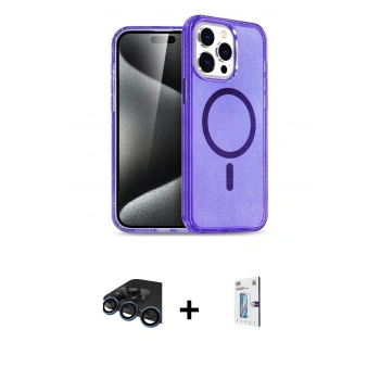 MARSİLYAN™- iPhone 15 Pro Kılıf Eksen Doku Koleksiyonu - Siyah Bilvis 0.18mm Plus Cam Ekran Koruyucu + Raze Metal Kamera Lens - LT