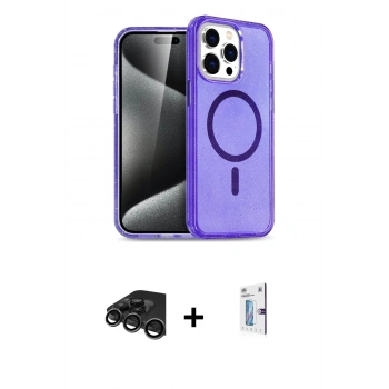 MARSİLYAN™- iPhone 15 Pro Kılıf Eksen Doku Koleksiyonu - Siyah Bilvis 0.18mm Plus Cam Ekran Koruyucu + Raze Metal Kamera Lens - TMGI