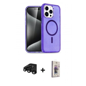 MARSİLYAN™- iPhone 15 Pro Kılıf Eksen Doku Koleksiyonu - Siyah Bilvis 3D Cam Ekran Koruyucu + Raze Metal Kamera Lens - SH