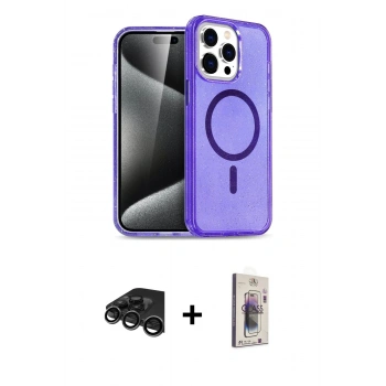 MARSİLYAN™- iPhone 15 Pro Kılıf Eksen Doku Koleksiyonu - Siyah Bilvis 3D Cam Ekran Koruyucu + Raze Metal Kamera Lens - TMGI